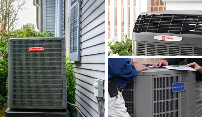 Collage of Goodman, Trane and American Standard HVAC units