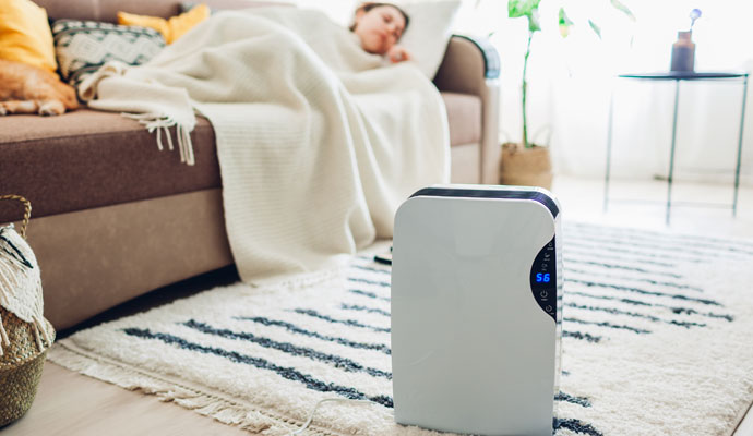 Person sleeping in a room with fresh indoor air quality