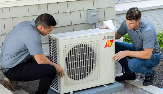 Experts installing new Mitsubishi electric HVAC system